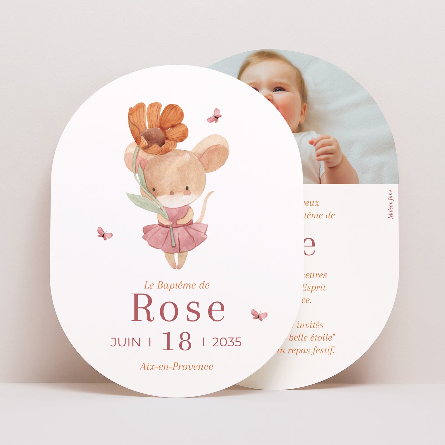 Faire-part Baptême Ovale Petite Grâce photo N° 1