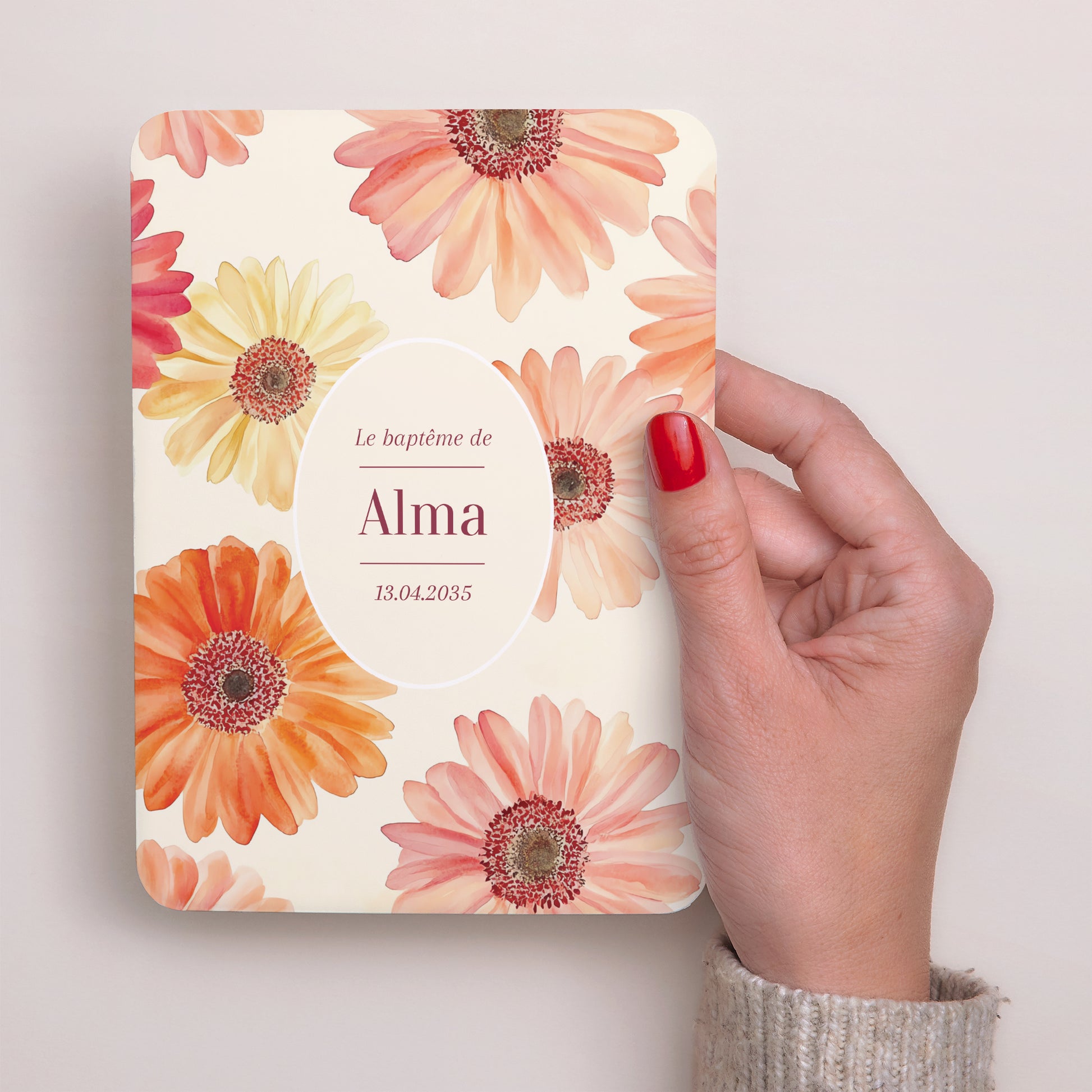 Faire-part Baptême Portrait, bords arrondis Fleurs de Lumière photo N° 2