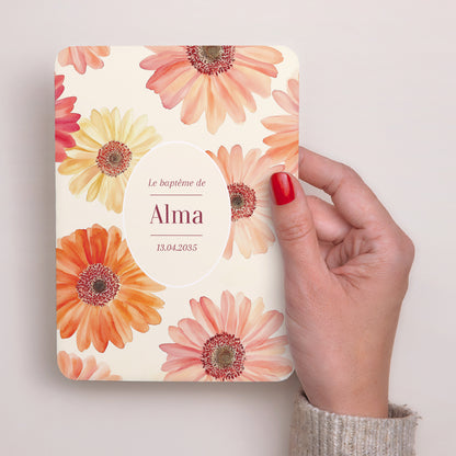 Faire-part Baptême Portrait, bords arrondis Fleurs de Lumière photo N° 2