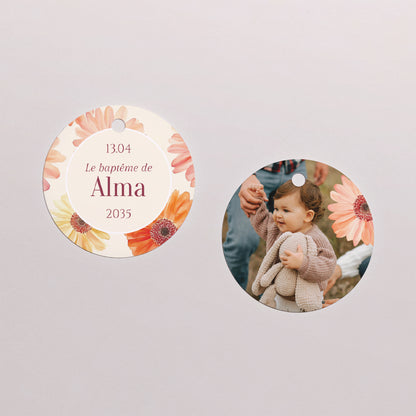 Boîte à dragées Baptême boule avec étiquette ronde Fleurs de Lumière photo N° 3