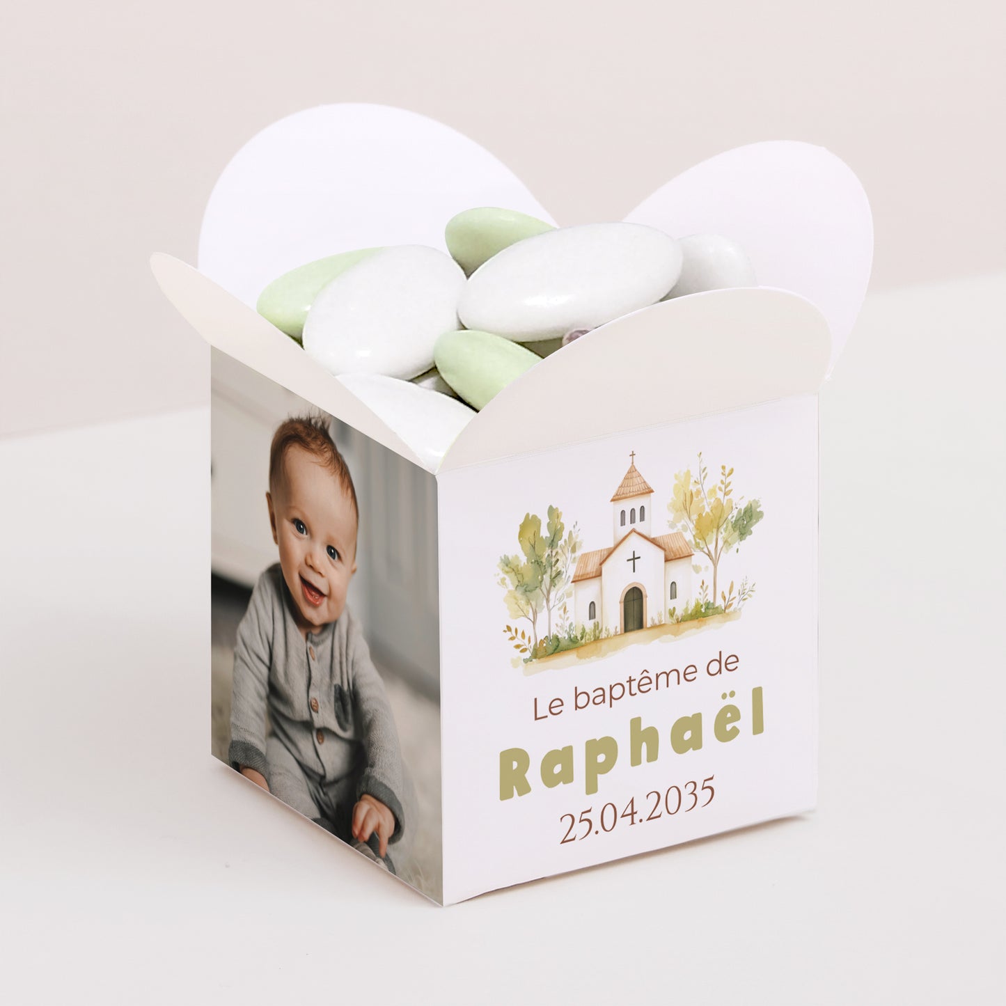 Boîte à dragées Baptême Ouverture papillon Un Jour Béni photo N° 1