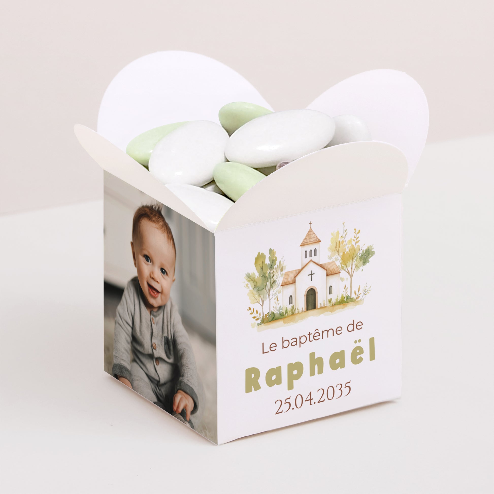 Boîte à dragées Baptême Ouverture papillon Un Jour Béni photo N° 1