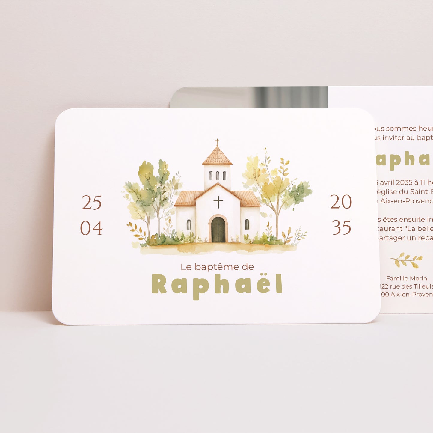 Faire-part Baptême Paysage, bords arrondis Un Jour Béni photo N° 1