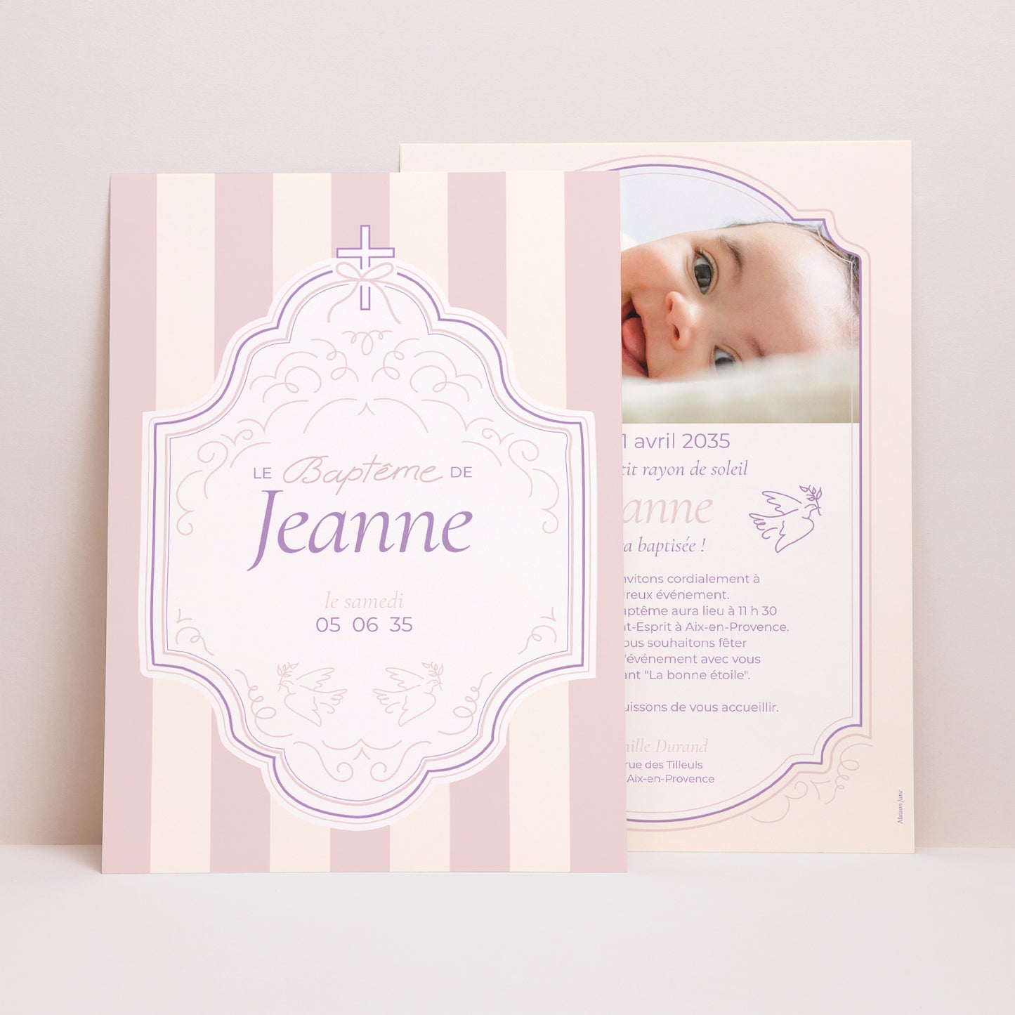 Faire-part Baptême Grand format rectangle Tendresse et Baptême photo N° 1