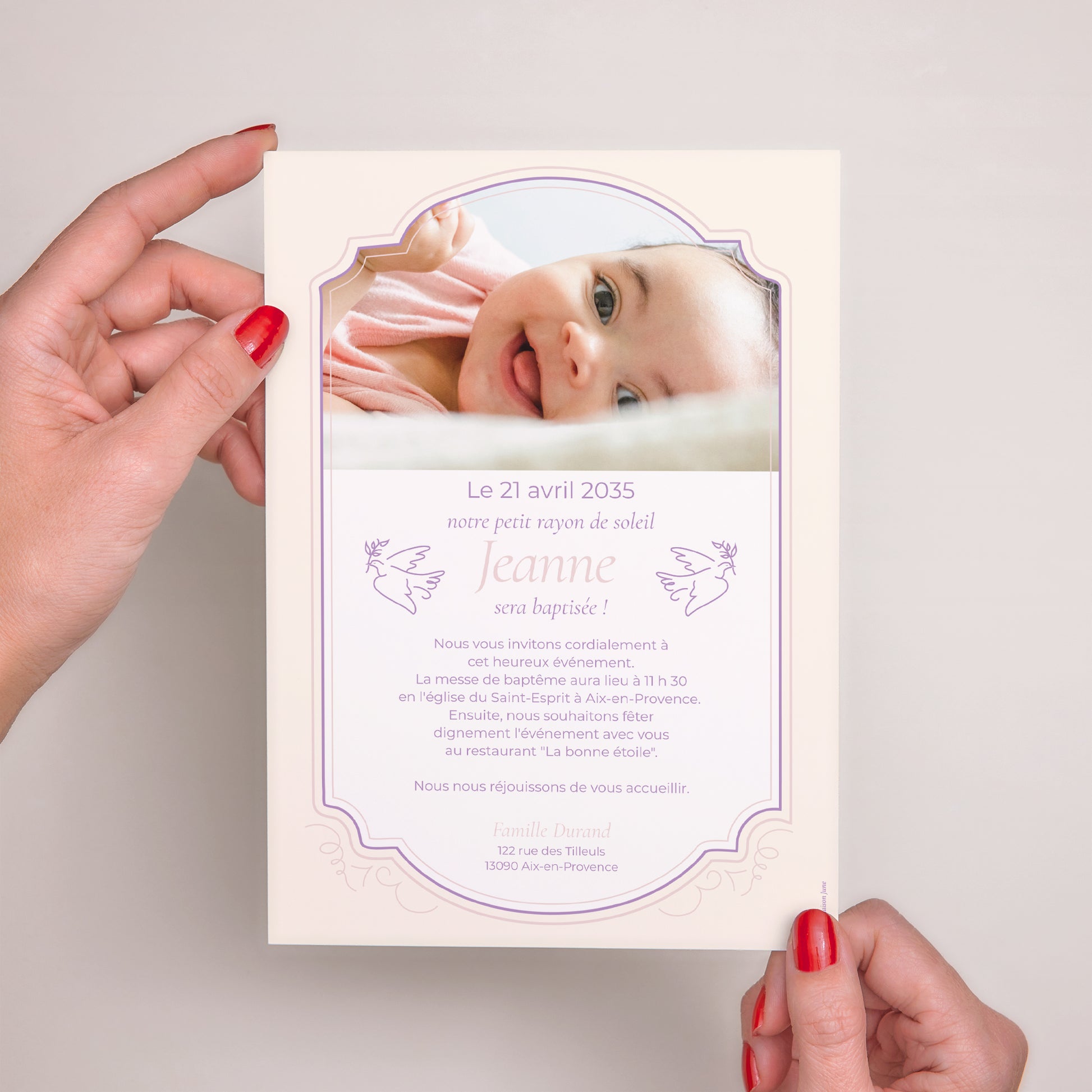 Faire-part Baptême Grand format rectangle Tendresse et Baptême photo N° 3