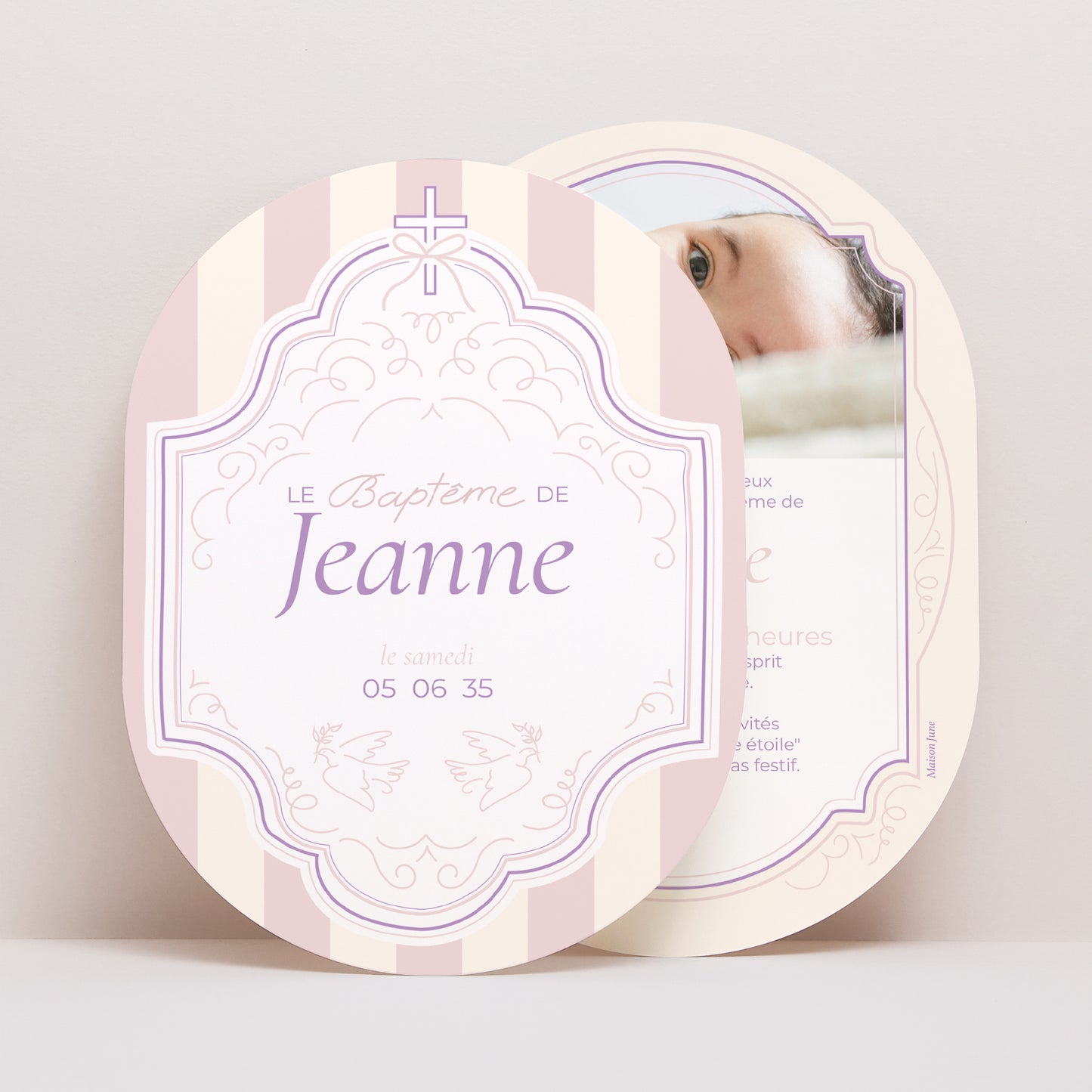 Faire-part Baptême Ovale Tendresse et Baptême photo N° 1