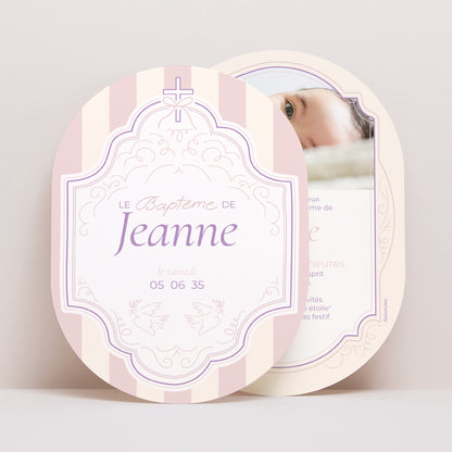 Faire-part Baptême Ovale Tendresse et Baptême photo N° 1