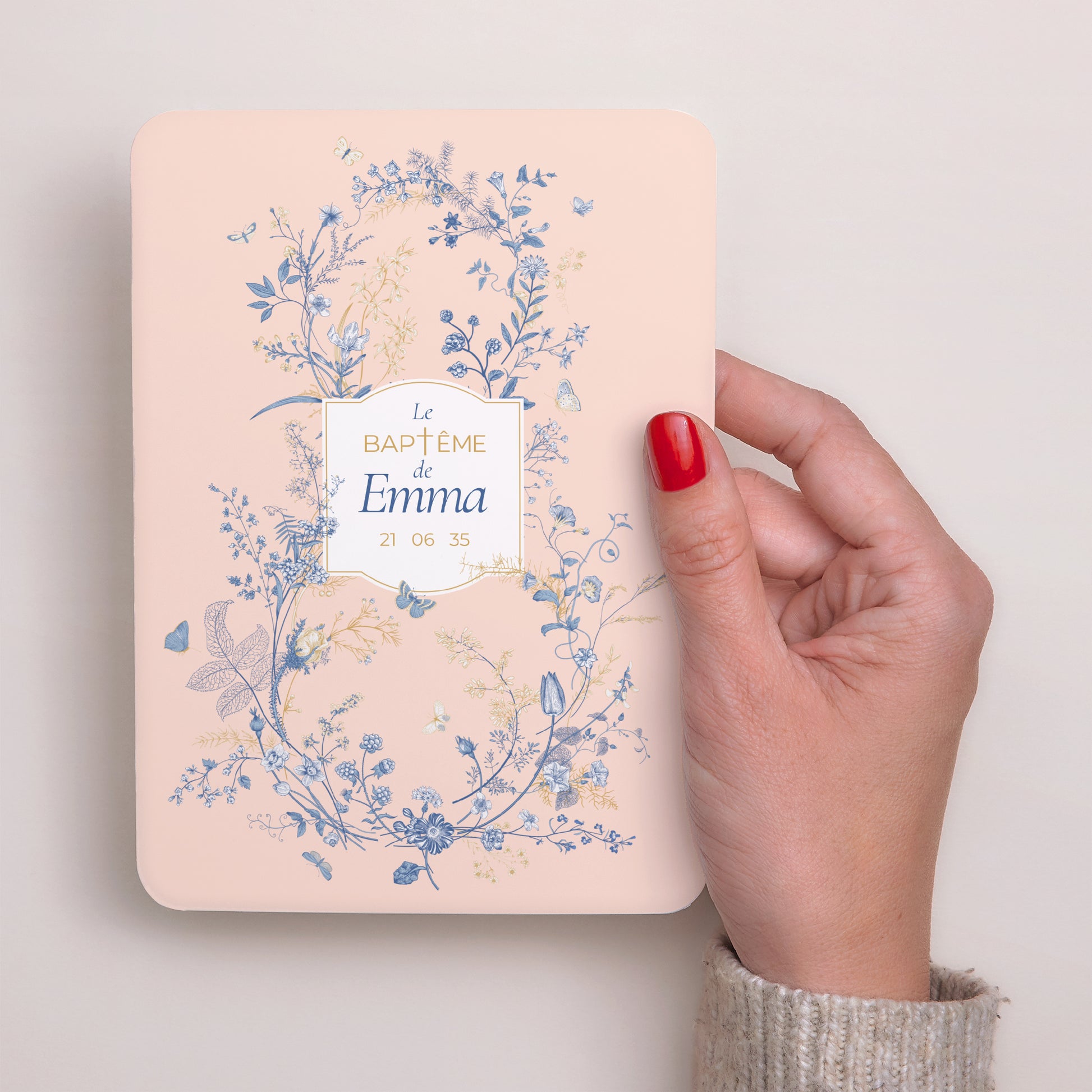 Faire-part Baptême Portrait, bords arrondis Baptême et herbes folles photo N° 2