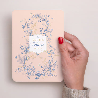 Faire-part Baptême Portrait, bords arrondis Baptême et herbes folles photo N° 2