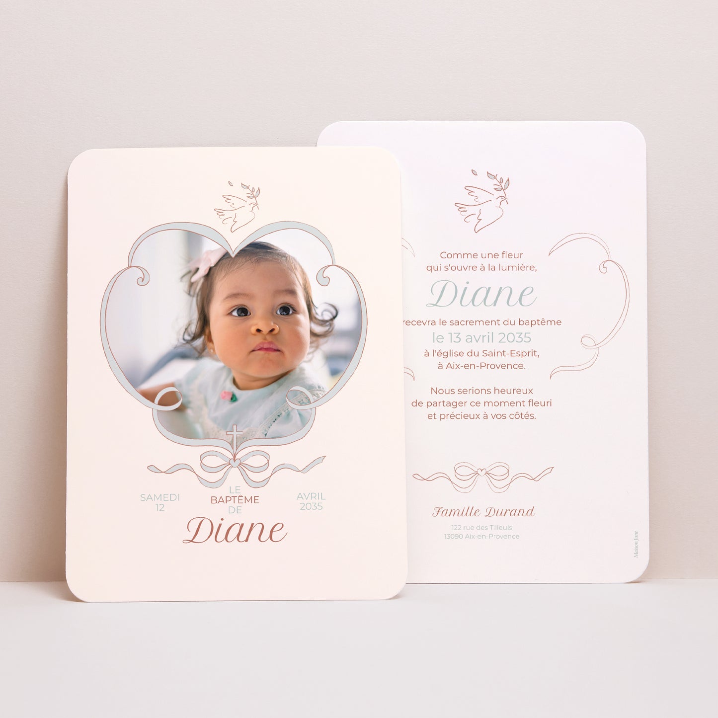 Faire-part Baptême Portrait, bords arrondis Lumière d’Amour photo N° 1