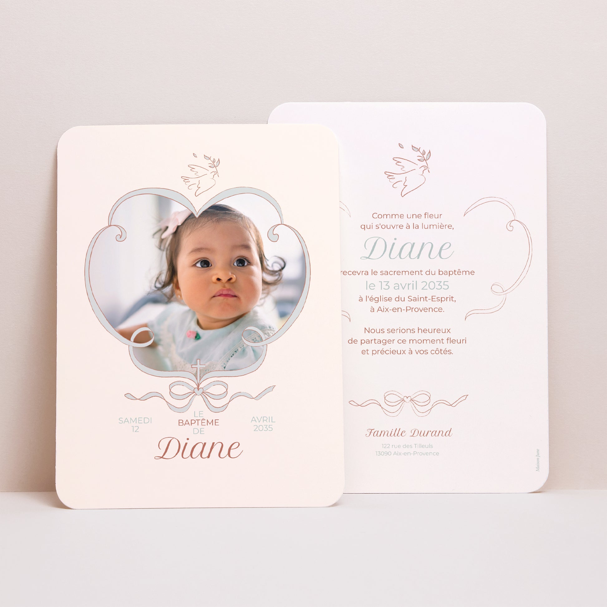Faire-part Baptême Portrait, bords arrondis Lumière d’Amour photo N° 1