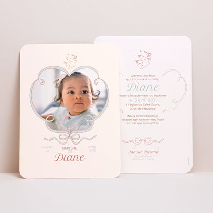 Faire-part Baptême Portrait, bords arrondis Lumière d’Amour photo N° 1