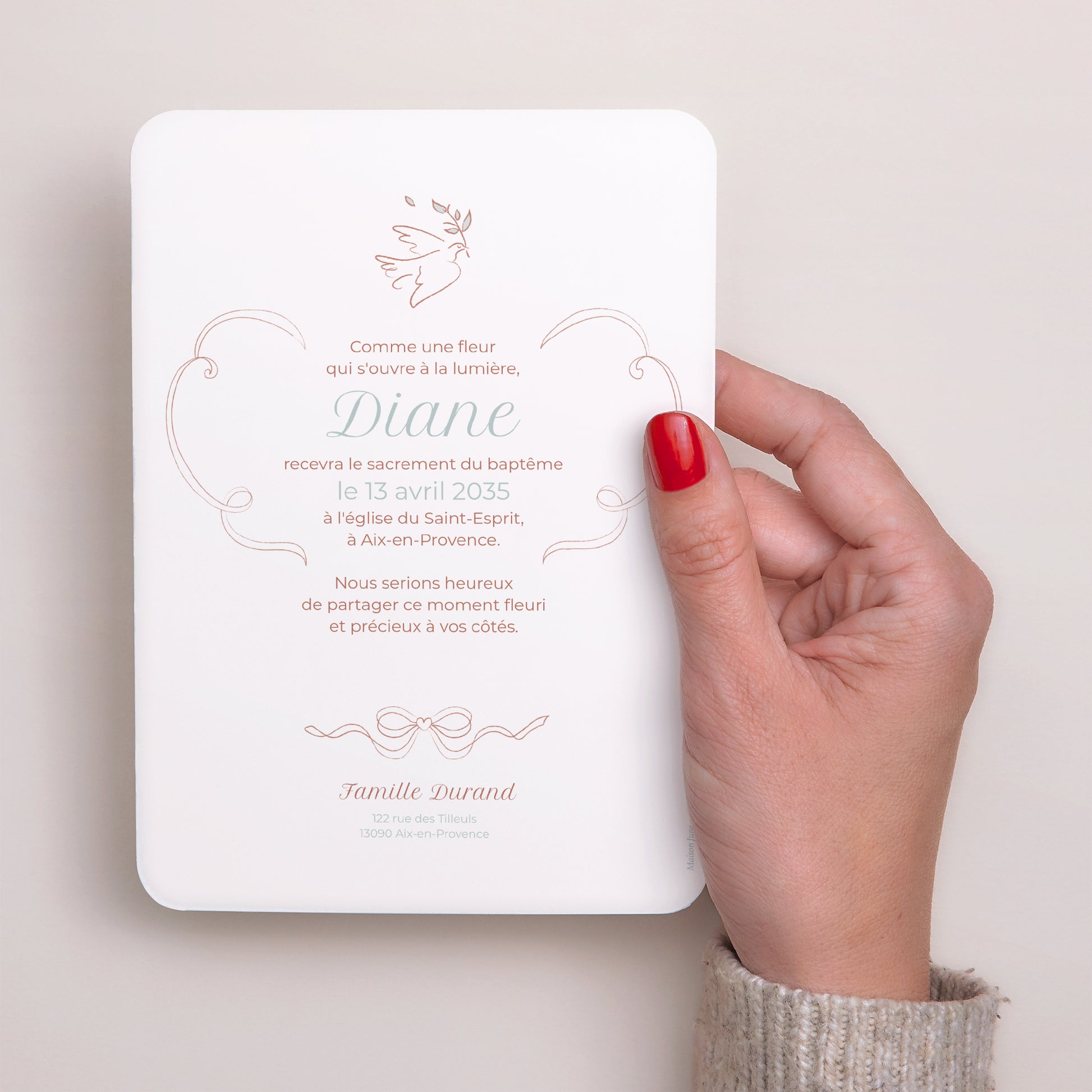 Faire-part Baptême Portrait, bords arrondis Lumière d’Amour photo N° 3