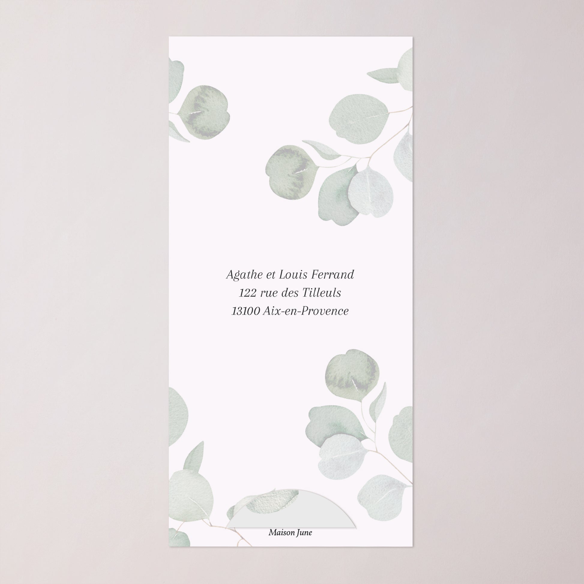 Faire-part Baptême Pochette, 2 cartes, étiquette ronde Feuilles de Lumière photo N° 4