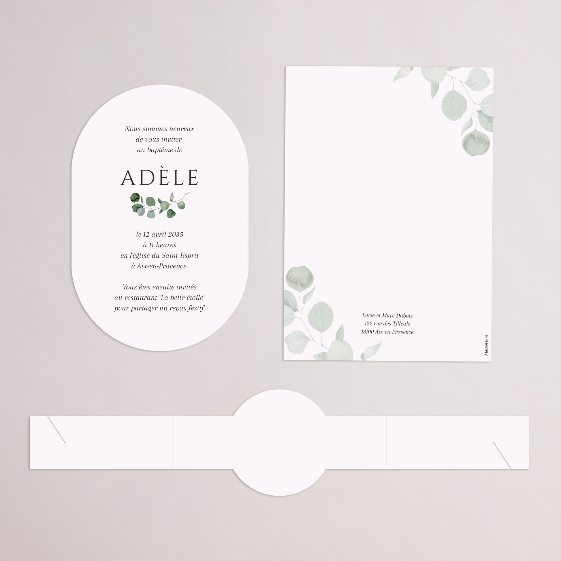 Faire-part Baptême bandeau, 2 cartes Feuilles de Lumière photo N° 4