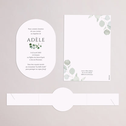 Faire-part Baptême bandeau, 2 cartes Feuilles de Lumière photo N° 4