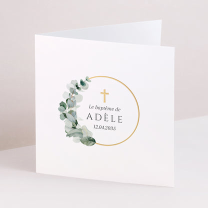 Faire-part Baptême Carré double volet Feuilles de Lumière photo N° 1
