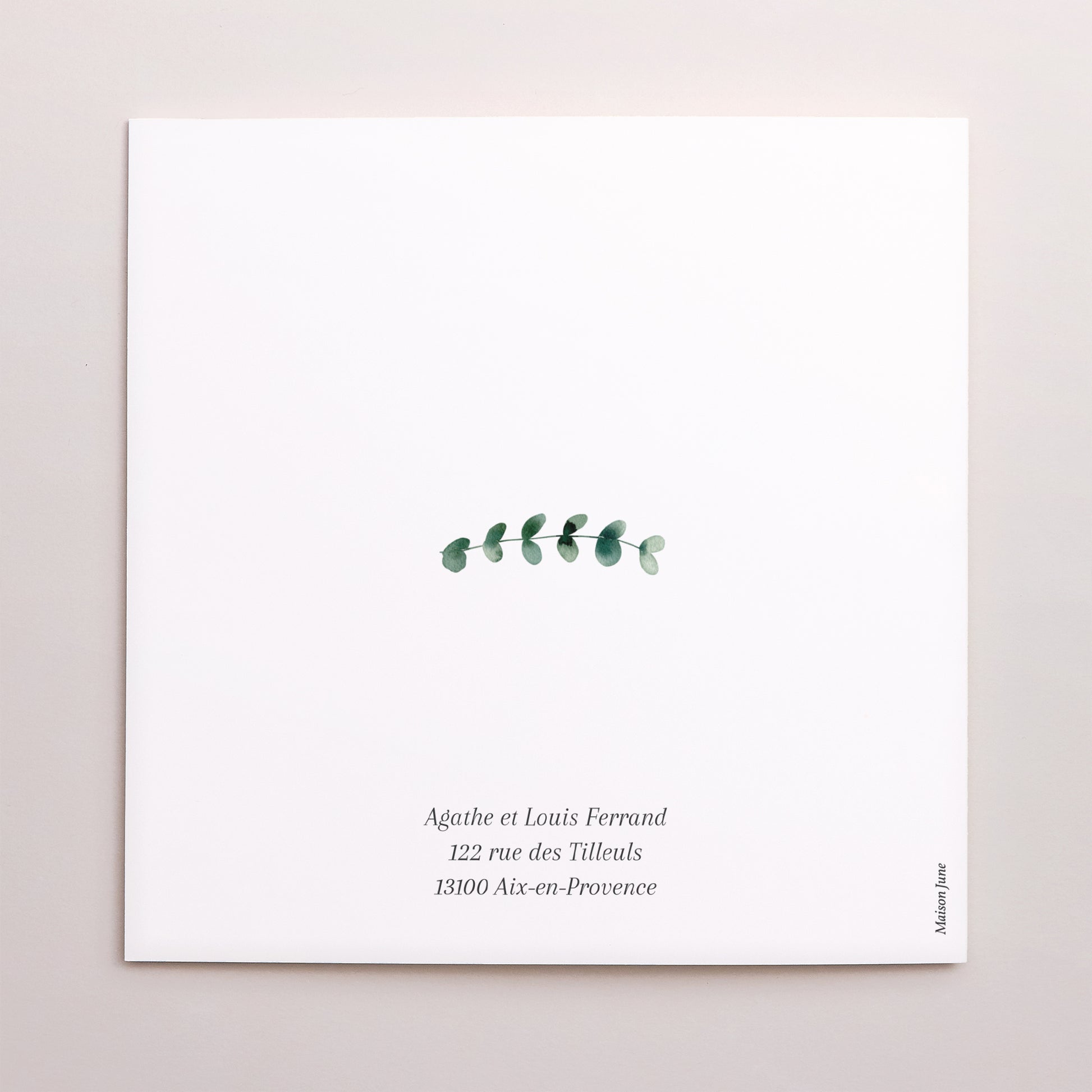 Faire-part Baptême Carré double volet Feuilles de Lumière photo N° 3