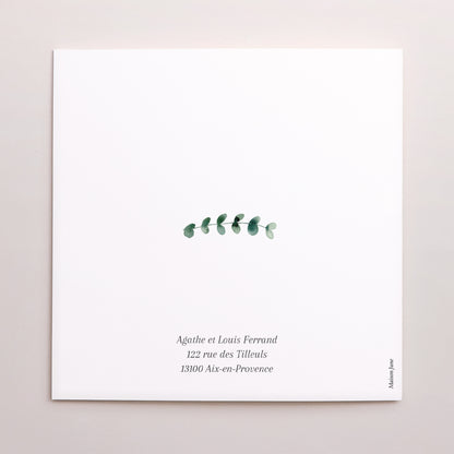 Faire-part Baptême Carré double volet Feuilles de Lumière photo N° 3