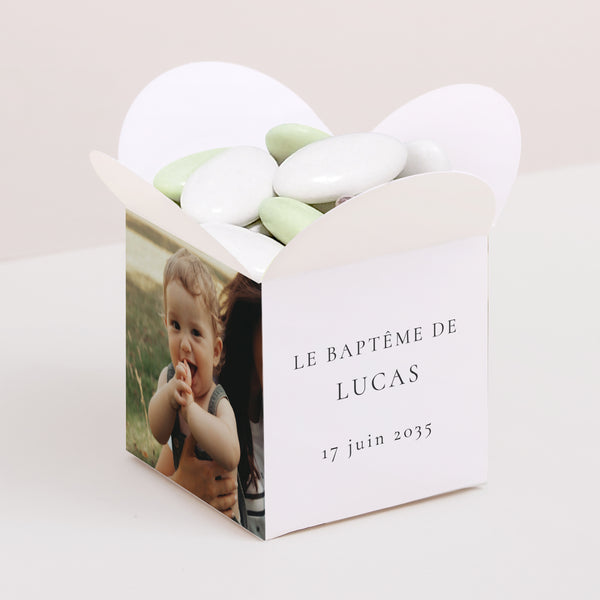 Boîte à dragées Baptême Ouverture papillon Lumière de Grâce photo