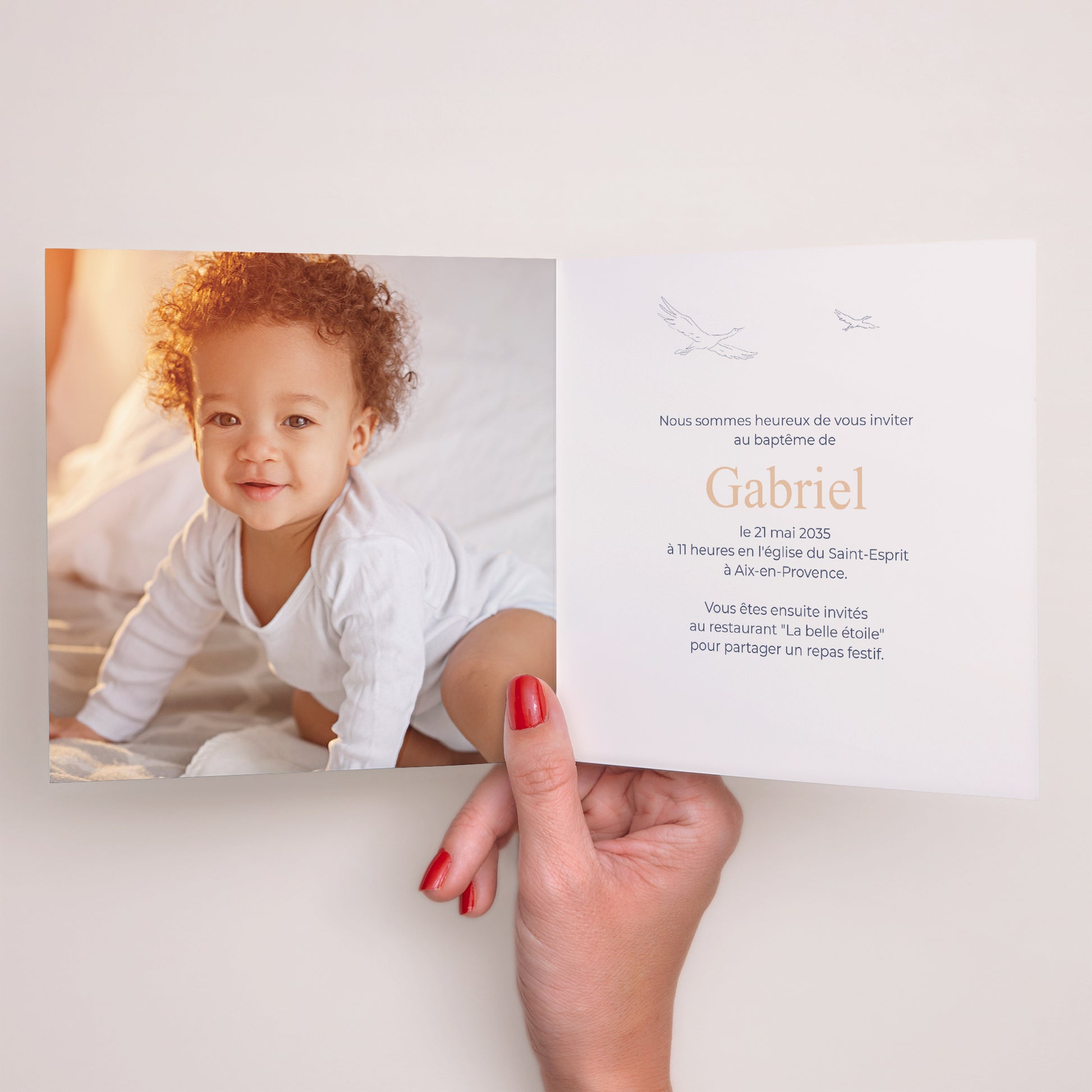 Faire-part Baptême Carré double volet L’Envol Sacré photo N° 2