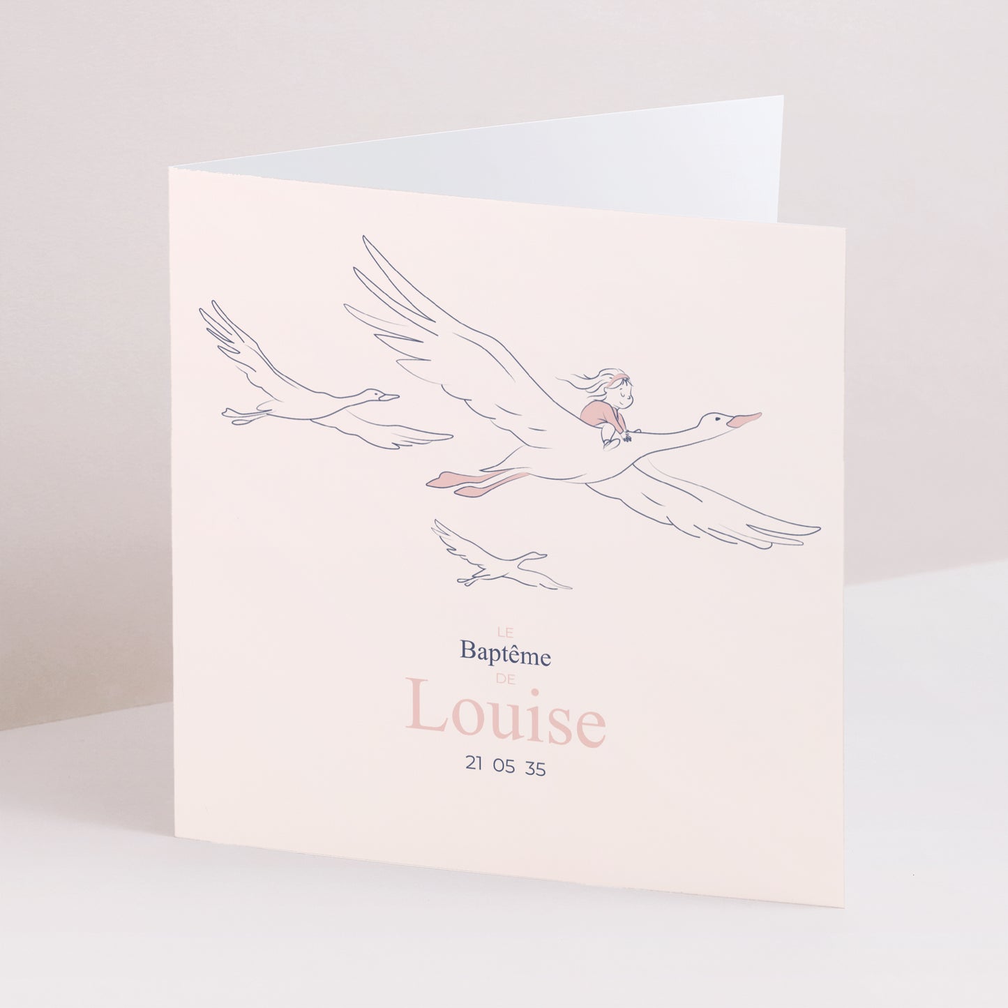 Faire-part Baptême Carré double volet un doux envol photo N° 1