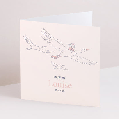 Faire-part Baptême Carré double volet un doux envol photo N° 1