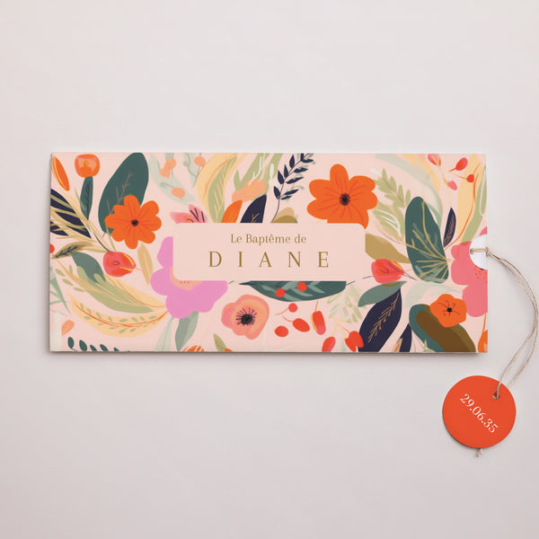 Faire-part Baptême Pochette 2 cartes, étiquette Jardin de Grâce photo