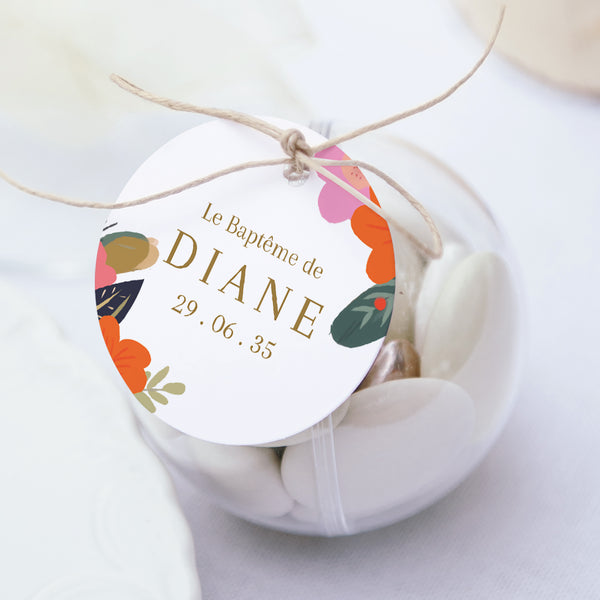 Boîte à dragées Baptême boule avec étiquette ronde Jardin de Grâce photo