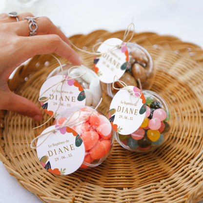 Boîte à dragées Baptême boule avec étiquette ronde Jardin de Grâce photo N° 2