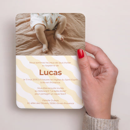 Faire-part Baptême Portrait, bords arrondis Colorful Blessings photo N° 3