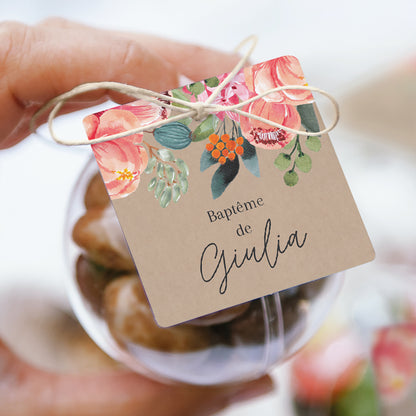 Boîte à dragées Baptême boule avec étiquette carrée Pop’s Flowers of Grace photo N° 1