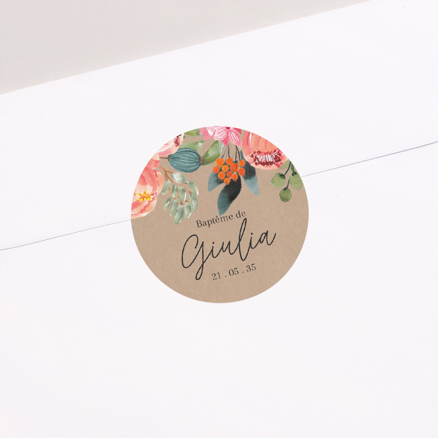 Sticker Baptême Rond Pop’s Flowers of Grace photo N° 1