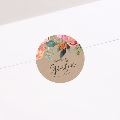 Sticker Baptême Rond Pop’s Flowers of Grace photo N° 1