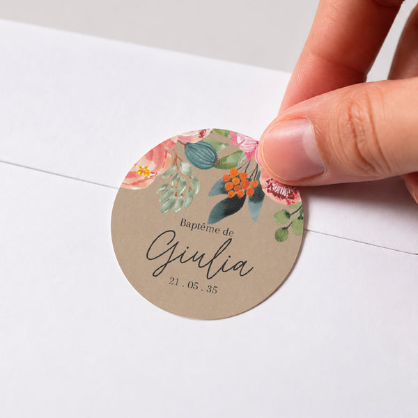 Sticker Baptême Rond Pop’s Flowers of Grace photo