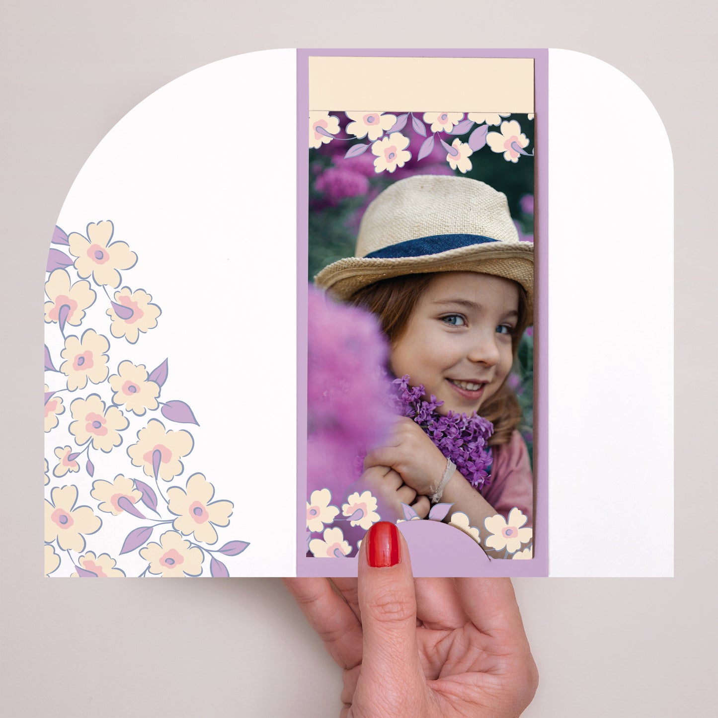 Faire-part Baptême Pochette, 2 cartes, étiquette ronde Douce Floraison photo N° 2