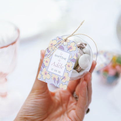 Boîte à dragées Baptême boule avec étiquette fanion Douce Floraison photo N° 3