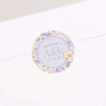 Sticker Baptême Rond Douce Floraison photo N° 1