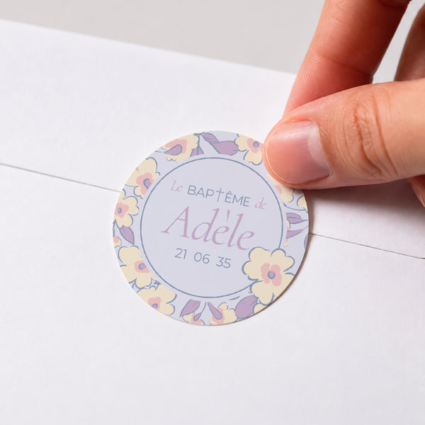Sticker Baptême Rond Douce Floraison photo