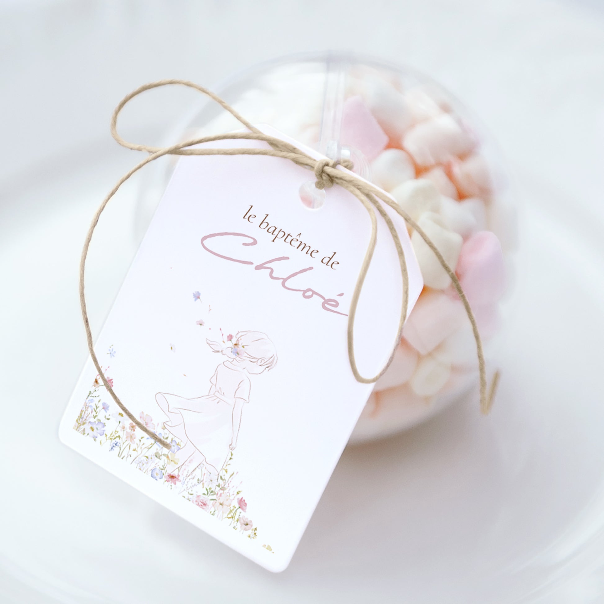 Boîte à dragées Baptême boule avec étiquette fanion Baptême de Printemps photo N° 1