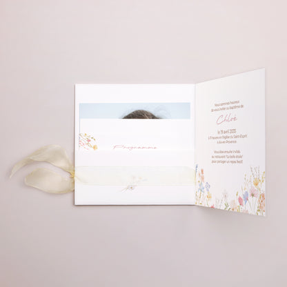 Faire-part Baptême Pochette carrée, 3 cartes, étiquette Baptême de Printemps photo N° 2