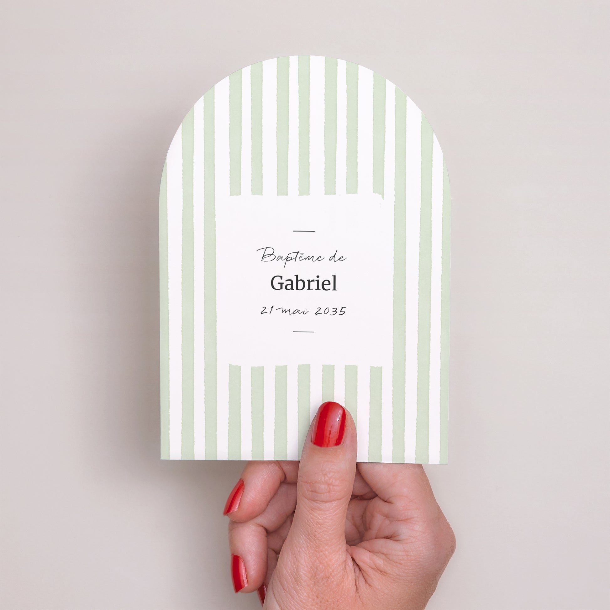 Faire-part Baptême Petite arche Rayures Vert d’Espérance photo N° 2