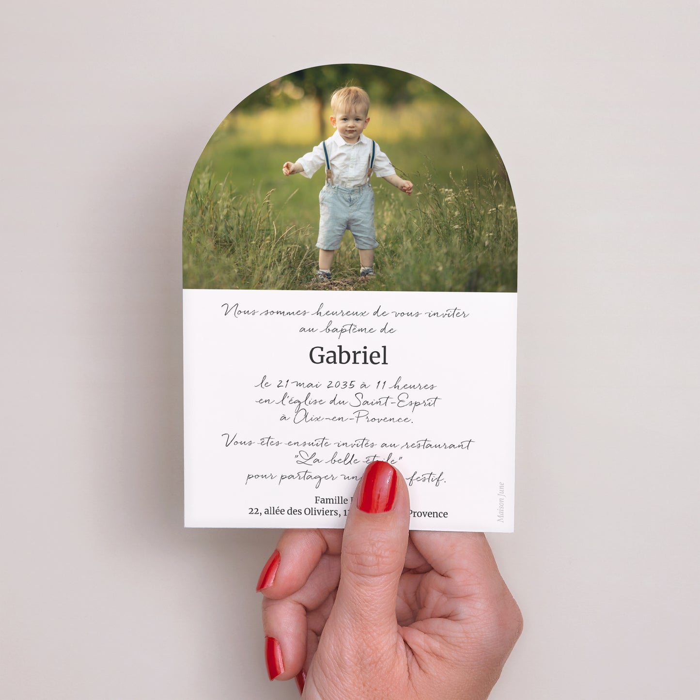 Faire-part Baptême Petite arche Rayures Vert d’Espérance photo N° 3