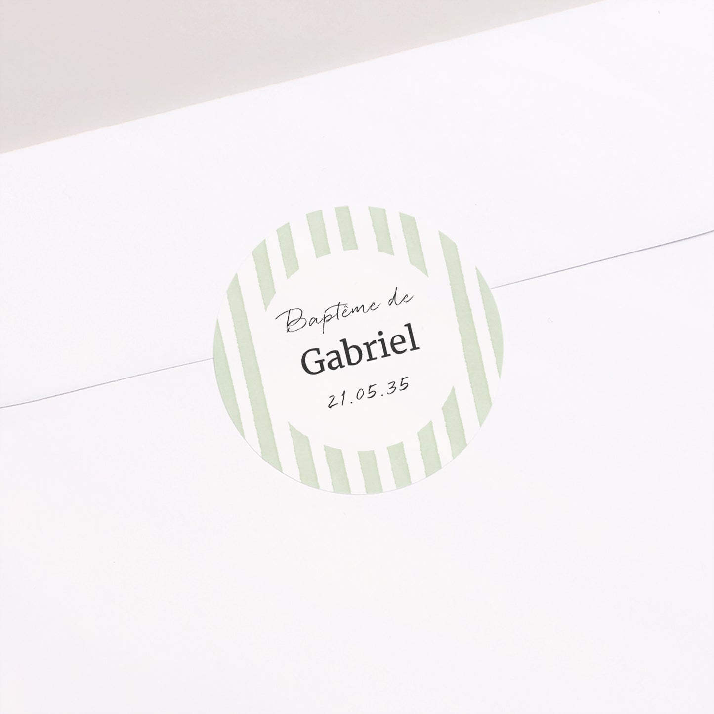 Sticker Baptême Rond Rayures Vert d’Espérance photo N° 1
