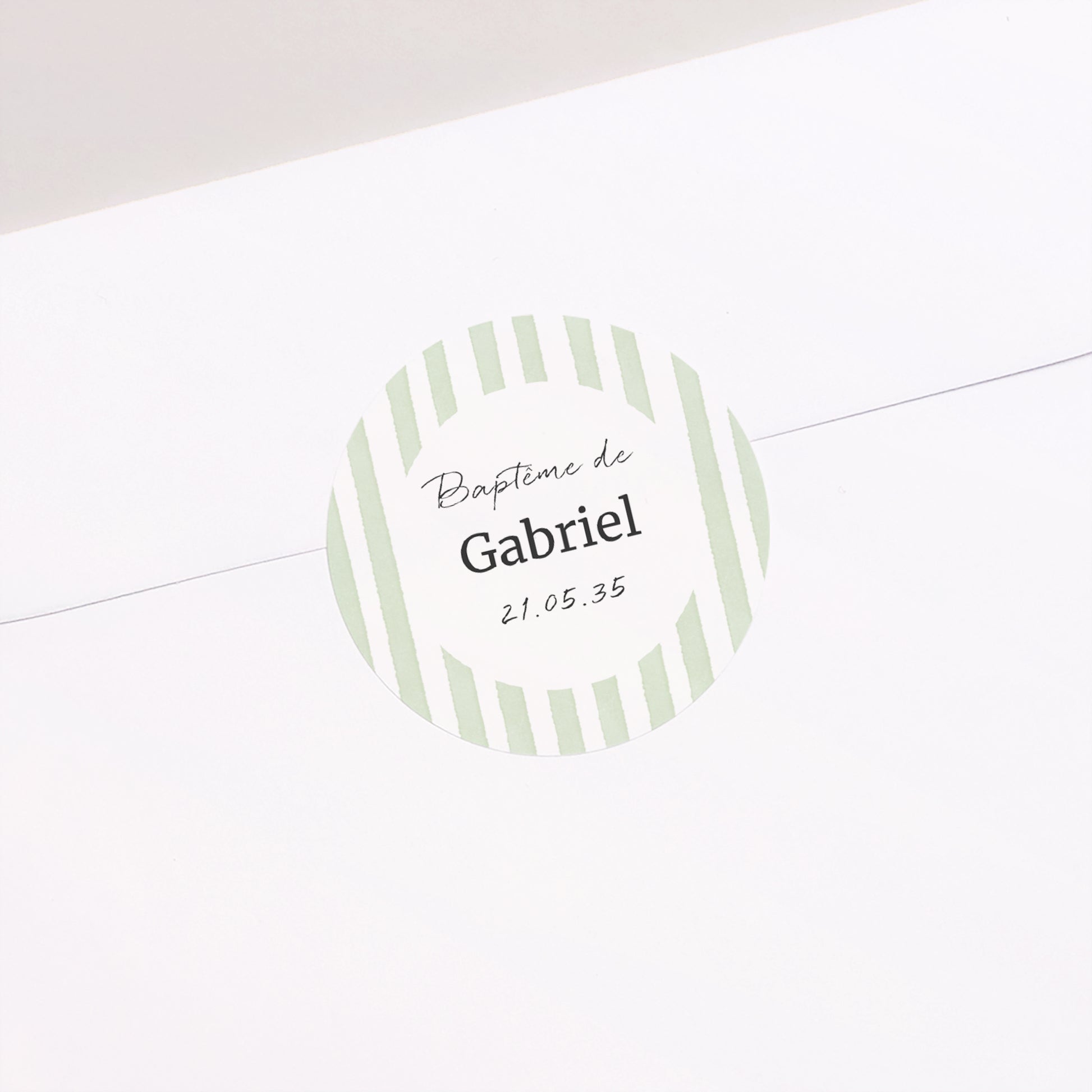 Sticker Baptême Rond Rayures Vert d’Espérance photo N° 1