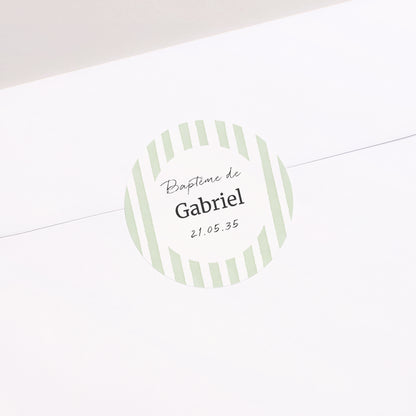 Sticker Baptême Rond Rayures Vert d’Espérance photo N° 1