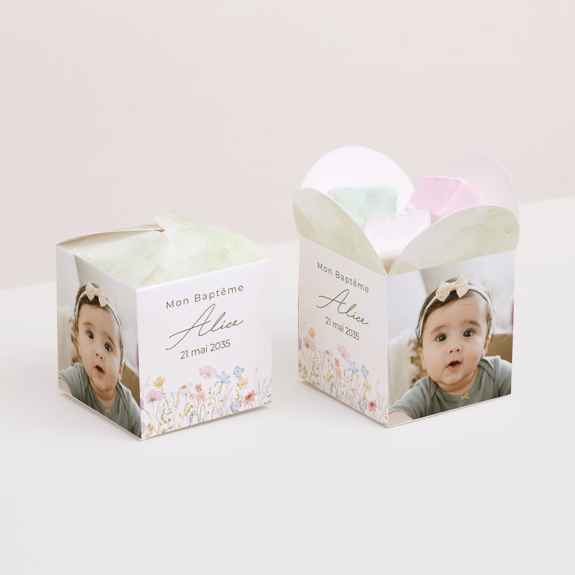 Boîte à dragées Baptême Ouverture papillon Baptême champêtre photo N° 2