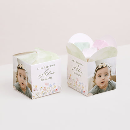 Boîte à dragées Baptême Ouverture papillon Baptême champêtre photo N° 2