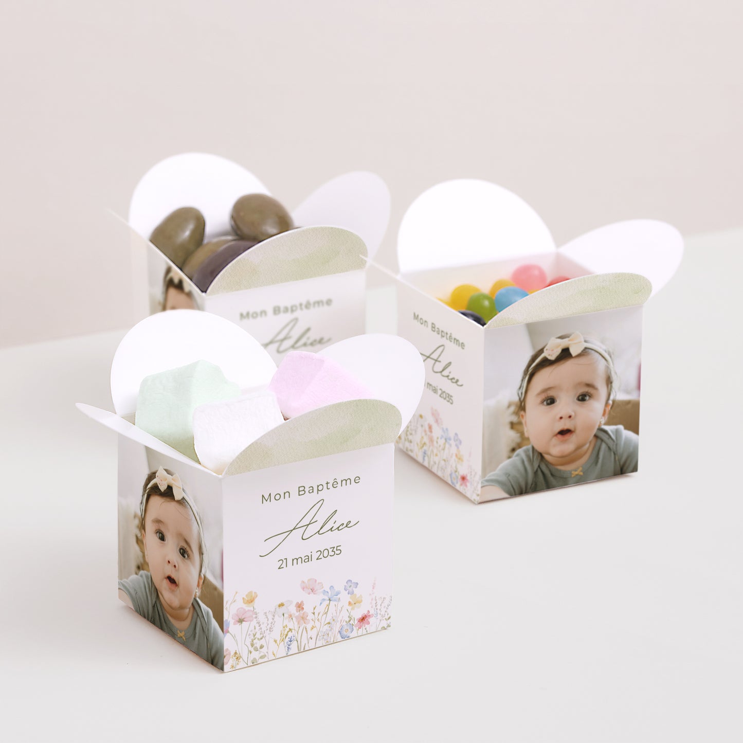 Boîte à dragées Baptême Ouverture papillon Baptême champêtre photo N° 3