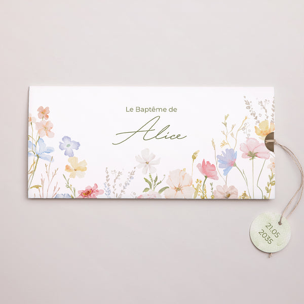 Faire-part Baptême Pochette 2 cartes, étiquette Baptême champêtre photo
